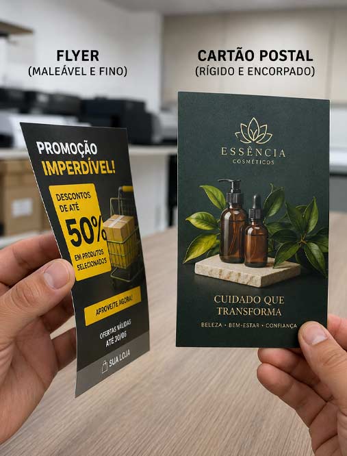 Qual a diferença entre cartão postal, flyer e folder?