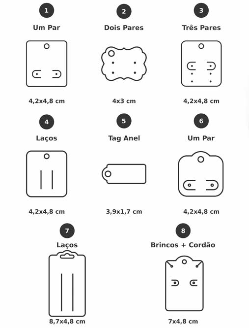 modelos de tags para brinco cordão, colar e pulseiras