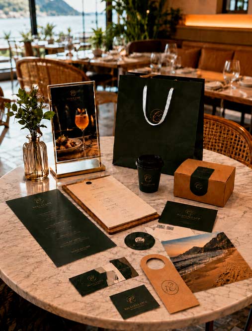 Cardápios, adesivos e materiais gráficos para restaurantes e cafés em Ipanema