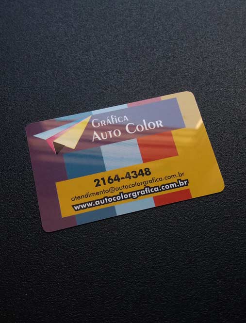 Cartão de visita colorido da Auto Color Gráfica em PVC branco