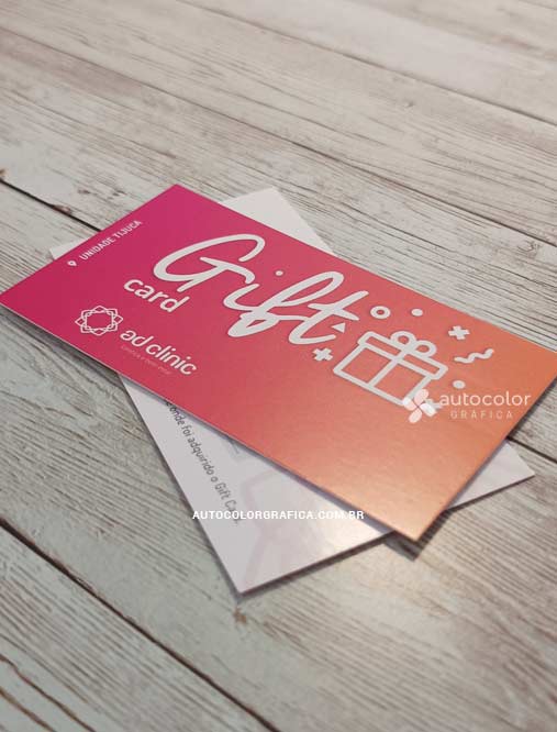 Cartão personalizado rosa e laranja em couchê 300 g/m² sem verniz